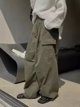 Осенне-зимние женские повседневные однотонные широкие брюки с высокой талией и карманами