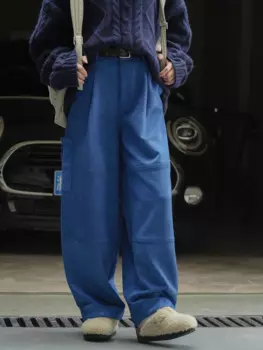 Осенне-зимние женские повседневные однотонные широкие брюки с высокой талией и карманами