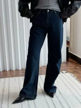 Осенне-зимние женские повседневные однотонные свободные джинсы с высокой талией