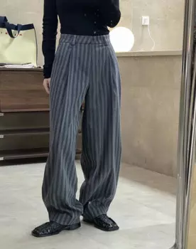 Осенне-зимние женские повседневные широкие брюки в полоску с высокой талией