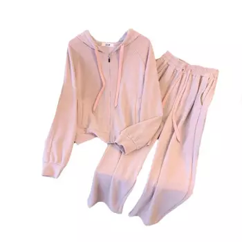 Осенне-зимний элегантный хлопковый комплект из двух предметов для женщин 2023 кардиган с капюшоном топы и широкие брюки женские спортивные костюмы больших размеров