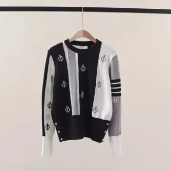 Осенне-зимний изысканный жаккардовый пуловер NewtbBoat с вышивкой якоря и вырезами контрастных цветов свитер с длинными рукавами Vintag