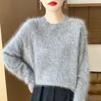 Осенне-зимний Новый кашемировый свитер, Женский Теплый Свободный пуловер с вязаной шерстяной трикотажной базовой рубашкой