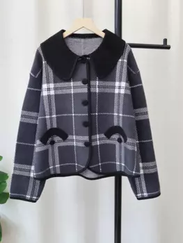 Осенне-зимний новый клетчатый вязаный высококачественный Женский свитер в Корейском стиле свободного покроя