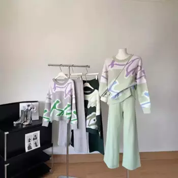 Осенне-зимний новый женский модный цветной свитер, костюм темперамента, женский костюм-двойка