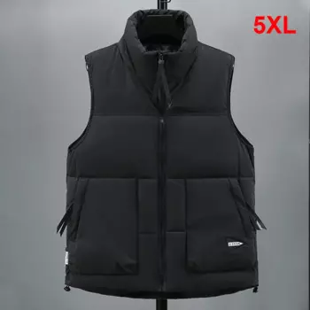 Осенне-зимний плотный жилет, мужские бриджи 5XL, однотонные карго-жилеты, куртка без рукавов, модная повседневная искусственная мужская куртка