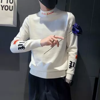 Осенне-зимний свитер с воротником-стойкой, новый облегающий модный брендовый свитер с высоким воротом, мужской вязаный свитер