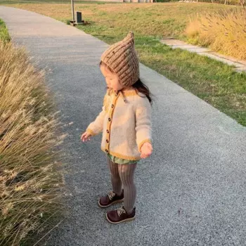 Осенне-зимний вязаный кардиган для девочек с подсолнухами ручной вязки свитер с круглым вырезом детское шерстяное пальто