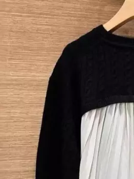 Осенне-зимний женский цветной лоскутный свитер, белый плиссированный повседневный женский вязаный пуловер с круглым вырезом и длинными рукавами