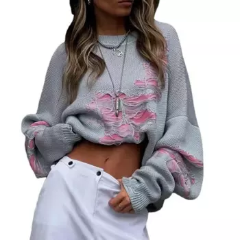 Осенне-зимний женский свободный и изношенный свитер с длинными рукавами, уличный модный тренд, свободный и ленивый свитер с круглым вырезом и буквенным принтом