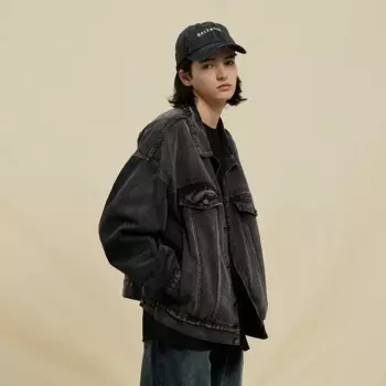 Осенне-зимняя американская Модная брендовая Повседневная джинсовая одежда. Мужская модная свободная короткая черная джинсовая куртка. M-XL