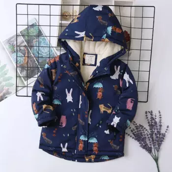 Осенне-зимняя куртка для девочек, пальто, водонепроницаемая верхняя одежда с мультяшным принтом, бархатная теплая Женская одежда, детская парка для девочек-подростков