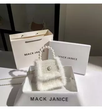 Осенне-зимняя квадратная сумка из шерстяной ткани, женская модная сумочка, вечерняя сумочка с жемчугом и бусинами из меха норки, сумка-мессенджер на плечо, женский кошелек