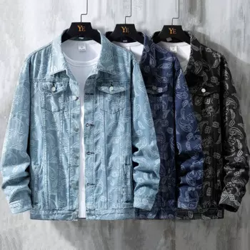 Осенне-зимняя мужская куртка эксклюзивная чистая модная черная Мужская джинсовая куртка с принтом облегающая ковбойская повседневная куртка джинсовая куртка