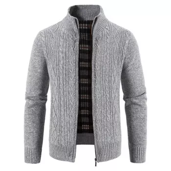 Осенне-зимняя мужская куртка, новые приталенные плотные теплые флисовые вязаные пуловеры, мужской повседневный Однотонный свитер на молнии с воротником-стойкой