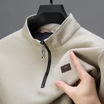 Осенне-зимняя мужская водолазка на молнии плюс бархатный утепленный свитер Повседневная футболка с длинным рукавом Топ
