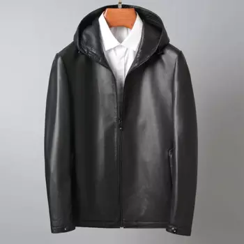 Осенне-зимняя новая модная одежда из натуральной коровьей кожи, мужская приталенная куртка с капюшоном, пальто