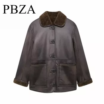 Осенне-зимняя новая женская одежда, высококачественная теплая свободная куртка из искусственной кожи, двусторонняя свободная куртка из искусственной овечьей шерсти