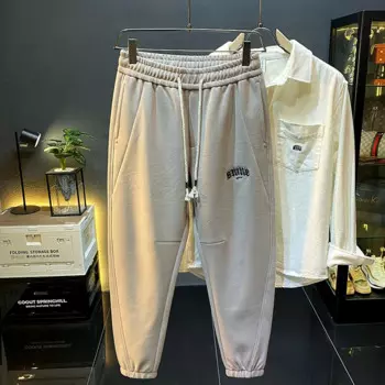 Осенне-зимняя одежда 2024, модные спортивные штаны, мужские свободные эластичные модные корейские высококлассные спортивные штаны для отдыха с тесьмой