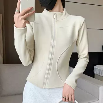Осенне-зимняя однотонная облегающая куртка на молнии для женщин 2024 повседневные пальто для йоги с длинным рукавом женские толстые теплые спортивные куртки для женщин