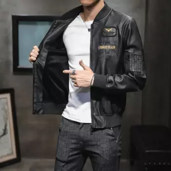 Осенне-зимняя плюшевая и толстая мужская кожаная куртка мотоциклетная куртка Корейская версия трендовая куртка из искусственной кожи
