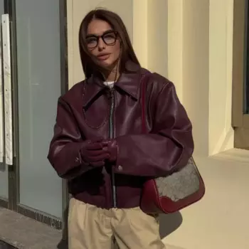 Осенне-зимняя женская байкерская куртка на молнии с длинным рукавом Куртка из искусственной кожи Верхняя одежда повседневные новые куртки