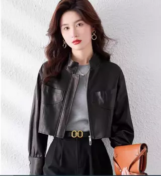 Осенне-зимняя женская куртка из овечьей кожи с воротником-стойкой