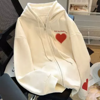 Осенне-зимняя женская толстовка EBAIHUI, Корейская Милая женская толстовка в ленивом стиле с принтом, повседневный Универсальный кардиган на молнии с длинным рукавом