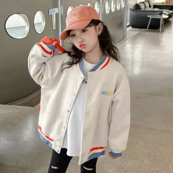Осеннее пальто для девочек, Новинка весна-осень 2024, детская модная куртка, куртка в западном стиле, замшевая бейсбольная куртка для девочек