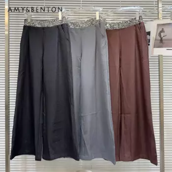 Осенние американские ретро Лидер продаж для девушек с блестками сращивающиеся широкие брюки с высокой талией высококлассный офисный женский профессиональный костюм прямые брюки