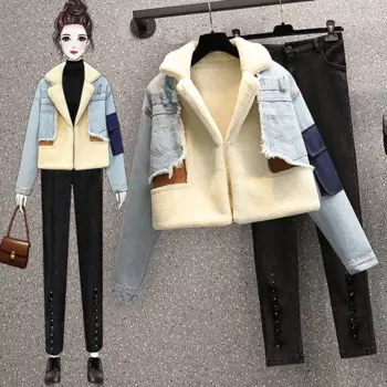 Осенние джинсовые леггинсы больших размеров от кутюр, ковбойские хлопковые бархатные пальто, костюмы для минусов возраста