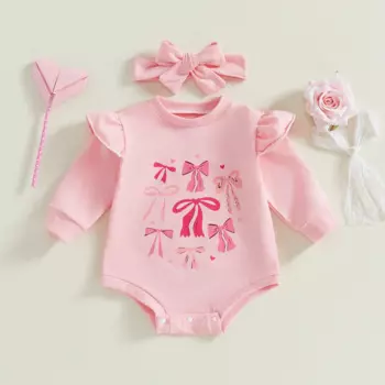 Осенние Комбинезоны для маленьких девочек с длинным рукавом и фотографическим принтом, милый комплект с повязкой на голову для малышей, повседневные наряды для младенцев