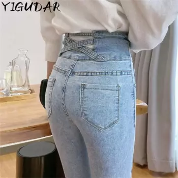 Осенние Новые Женские однотонные узкие модные повседневные Прямые джинсы с высокой талией брюки женские джинсы с высокой талией женские джинсы