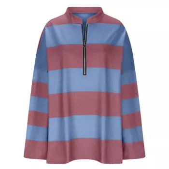 Осенние повседневные полосатые толстовки, Женский свитшот контрастных цветов в полоску на молнии с V-образным вырезом, женские пуловеры с воротником-стойкой и спущенными рукавами