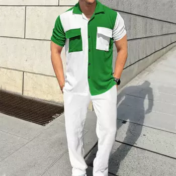Осенний мужской костюм в европейском и американском стиле, подходящая цветная Вельветовая Мужская рубашка с коротким рукавом и брюки, повседневный спортивный костюм