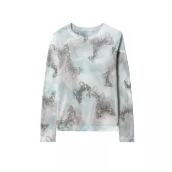 Осенний шерстяной свитер с принтом бабочки, женский тонкий облегающий вязаный пуловер с круглым вырезом и длинными рукавами