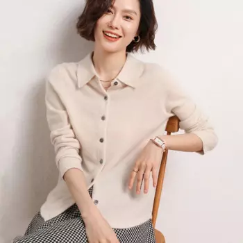 Осенний женский кардиган 100% кашемировый вязаный свитер шикарные топы пальто повседневная верхняя одежда Свободная Женская длинная рубашка с длинным рукавом на весну