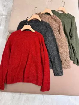 Осенний женский кашемировый свитер L * p, Свободный вязаный пуловер с длинными рукавами и круглым вырезом