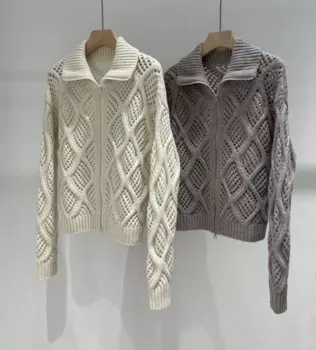 Осенний женский шерстяной кашемировый кардиган на молнии с длинными рукавами