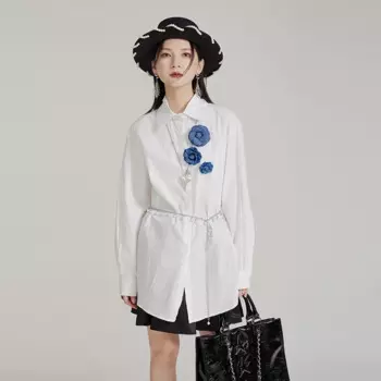 Осенняя модная простая Высококачественная Свободная рубашка с трехмерными цветами, стройнящая женская рубашка с длинным рукавом