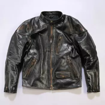 Осенняя мужская куртка из яловой кожи с ядом чай тонкая короткая мотоциклетная куртка с воротником-стойкой модная куртка из натуральной кожи Ameikaki