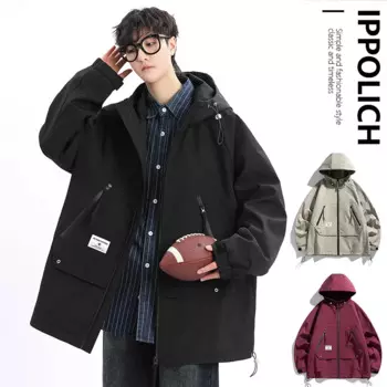 Осенняя мужская куртка, Весенняя трендовая уличная одежда, модная верхняя одежда, однотонные мужские куртки с капюшоном, Корейская версия одежды