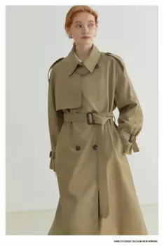 Осенняя новая высококачественная ветровка среднего и длинного цвета хаки, женская повседневная куртка с завышенной талией в британском стиле