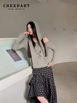 Осенняя одежда CHEERART 2024, женские пуловеры, свитер, серые толстовки, вязаная одежда с открытой спиной, Топ с длинным рукавом, дизайнерские Джемперы, зимние