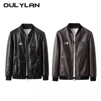 Осенняя Высококачественная Мужская кожаная куртка на молнии модная повседневная уличная спортивная куртка верхняя ветрозащитная однотонная куртка оверсайз