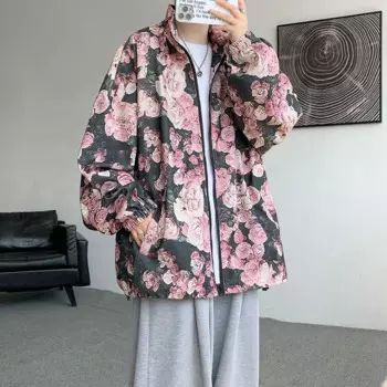 Осенняя вельветовая куртка, мужская негабаритная куртка с цветочным принтом в стиле ретро, мужская уличная одежда в стиле хип-хоп, свободная куртка-бомбер, мужская верхняя одежда, куртки M-3XL