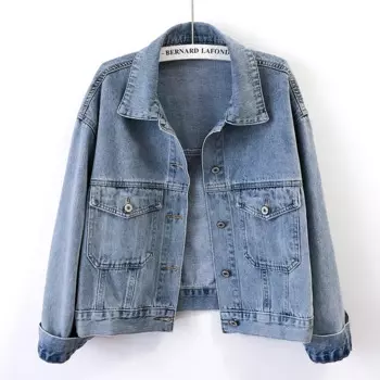 Осенняя винтажная синяя джинсовая куртка, пальто, женская корейская свободная короткая ковбойская верхняя одежда, длинный рукав, джинсовая куртка с большим карманом, женская