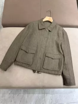 Осенняя женская льняная шерстяная куртка L * P 2024, куртка с карманами