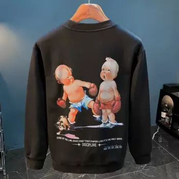 Осенняя женская роскошная новая толстовка с капюшоном с детским принтом базовая рубашка с длинным рукавом свободный пуловер с круглым вырезом трикотажный топ