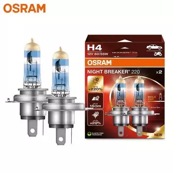 OSRAM H4 Ночной выключатель 220 Автомобильная галогенная фара + 220% Яркий + 150 м длинный луч мощность оригинальные лампы 12 В 60/55 Вт Германия 64193NB220